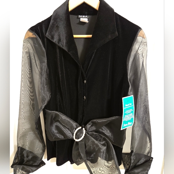 MSK Black Sheer Sleeve Holiday Velour Blouse Size Medium New With Tags - Picture 10 of 10